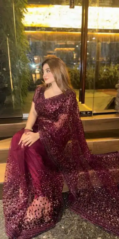 Majestic Wine Net Sequins Work Saree | Sarees, Bollywood Sarees, Creative Sarees, Designer Sarees, Embroidered Sarees, Ethnic Saree, Modern Digital sarees, Party Wear Sarees