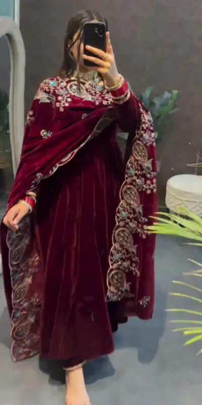 Maroon 9000 Velvet Embroidery Lace Work Salwar Suit | Jump Suits, Salwar suit, Casual Suits, Creative suits, Designer Suits, Palazzo Suits, Party Wear Suits, Patiala Suits, Straight Suits