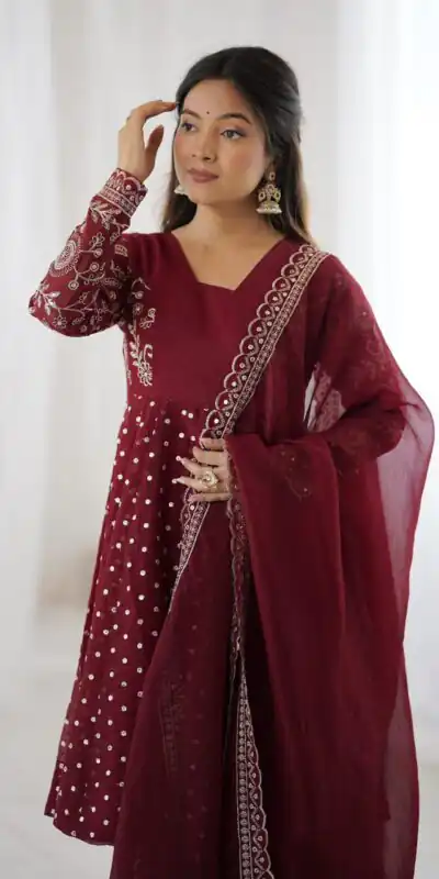 Maroon Crunchy Silk Embroidery Work Salwar Suit | Jump Suits, Salwar suit, Casual Suits, Creative suits, Designer Suits, Palazzo Suits, Party Wear Suits, Patiala Suits, Straight Suits