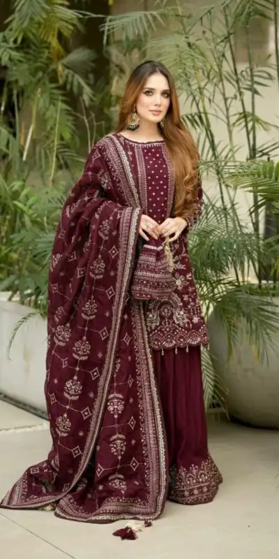 Maroon Crush Georgette Sequence Work Salwar Suit | Jump Suits, Salwar suit, Casual Suits, Creative suits, Designer Suits, Palazzo Suits, Party Wear Suits, Patiala Suits, Straight Suits