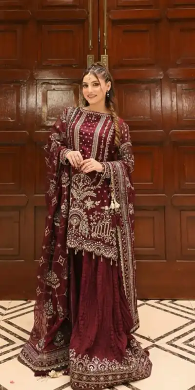 Maroon Crush Georgette Sequence Work Salwar Suit | Jump Suits, Salwar suit, Casual Suits, Creative suits, Designer Suits, Palazzo Suits, Party Wear Suits, Patiala Suits, Straight Suits