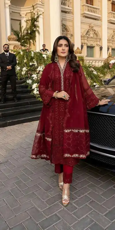 Maroon Faux Georgette Embroider Work Salwar Suit | Jump Suits, Salwar suit, Casual Suits, Creative suits, Designer Suits, Palazzo Suits, Party Wear Suits, Patiala Suits, Straight Suits
