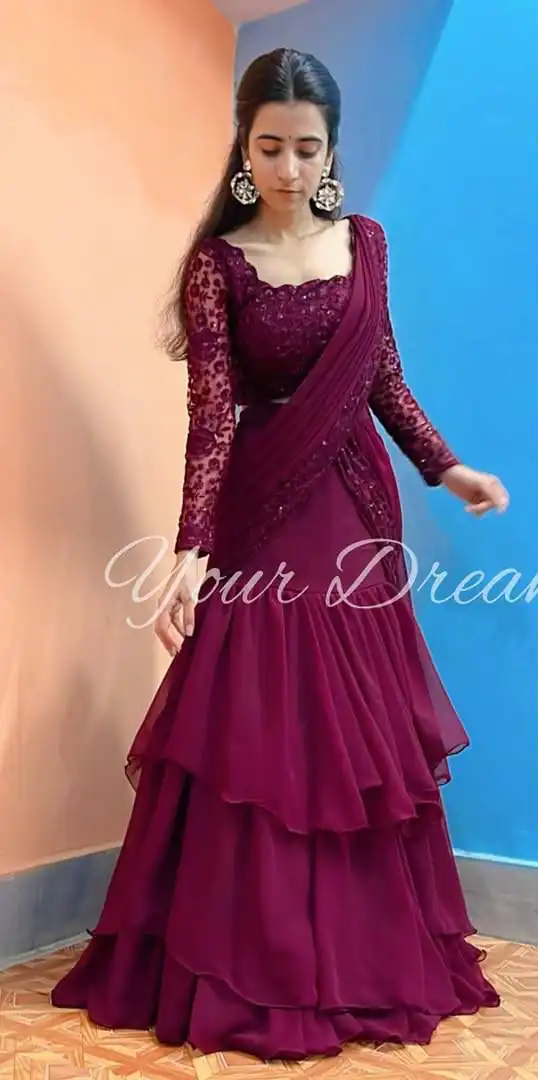 Maroon Faux Georgette Sequins Work Lehenga Choli | Lehenga, Bollywood Lehenga, Creative Lehenga, Designer Lehenga, Embroidered Lehenga, Party Wear Lehenga