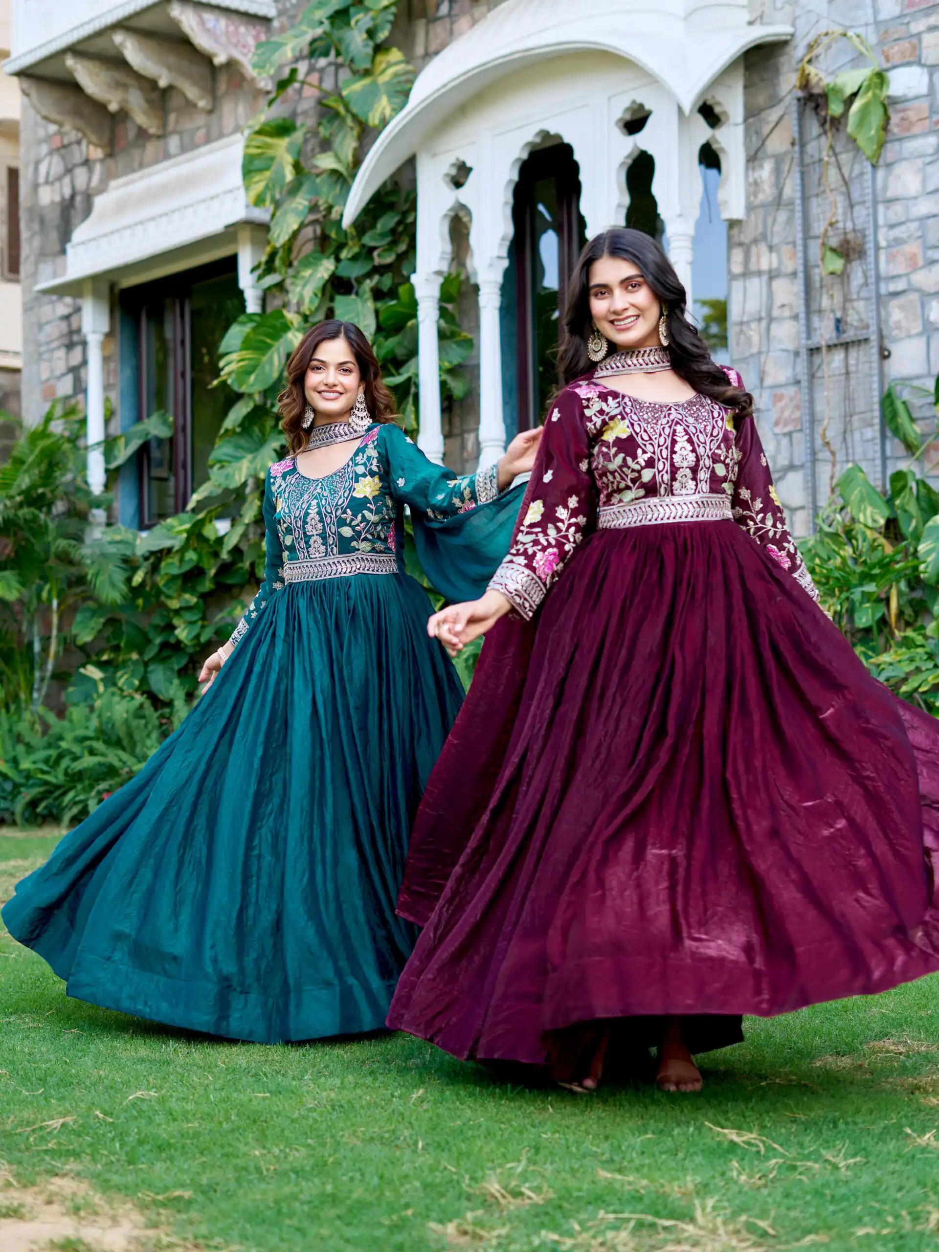 Maroon Fendy Silk Embroidery Work Gown | Gowns, Bollywood Gowns, Creative Gowns, Designer Gowns, Embroidered Gowns, Party Wear Gowns