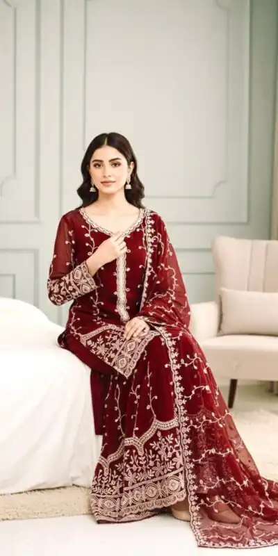 Maroon Fendy Silk Embroidery Work Salwar Suit | Jump Suits, Salwar suit, Casual Suits, Creative suits, Designer Suits, Palazzo Suits, Party Wear Suits, Patiala Suits, Straight Suits