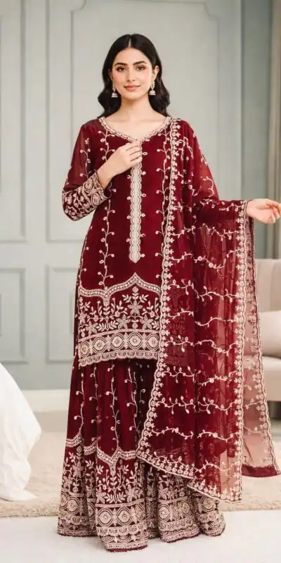Maroon Fendy Silk Embroidery Work Salwar Suit | Jump Suits, Salwar suit, Casual Suits, Creative suits, Designer Suits, Palazzo Suits, Party Wear Suits, Patiala Suits, Straight Suits