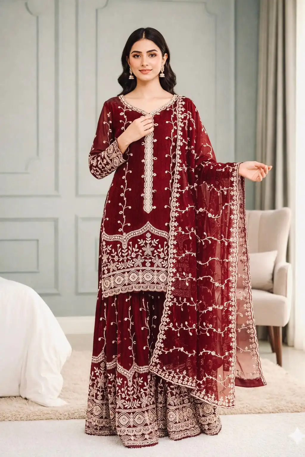 Maroon Fendy Silk Embroidery Work Salwar Suit | Jump Suits, Salwar suit, Casual Suits, Creative suits, Designer Suits, Palazzo Suits, Party Wear Suits, Patiala Suits, Straight Suits