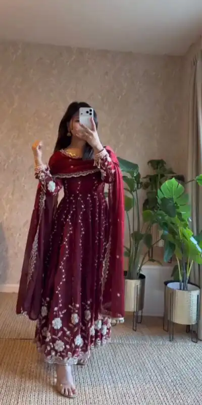Maroon Fendy Silk Sequence Work Salwar Suit | Jump Suits, Salwar suit, Casual Suits, Creative suits, Designer Suits, Palazzo Suits, Party Wear Suits, Patiala Suits, Straight Suits
