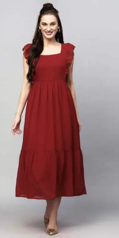 Maroon Georgette Butti Gown | Gowns, Bollywood Gowns, Creative Gowns, Designer Gowns, Embroidered Gowns, Party Wear Gowns