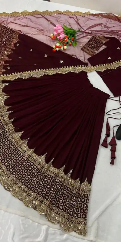Maroon Georgette Embroidery Lehenga Choli | Lehenga, Bollywood Lehenga, Creative Lehenga, Designer Lehenga, Embroidered Lehenga, Party Wear Lehenga