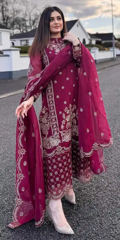 Maroon Georgette Embroidery Salwar Suit | Jump Suits, Salwar suit, Casual Suits, Creative suits, Designer Suits, Palazzo Suits, Party Wear Suits, Patiala Suits, Straight Suits