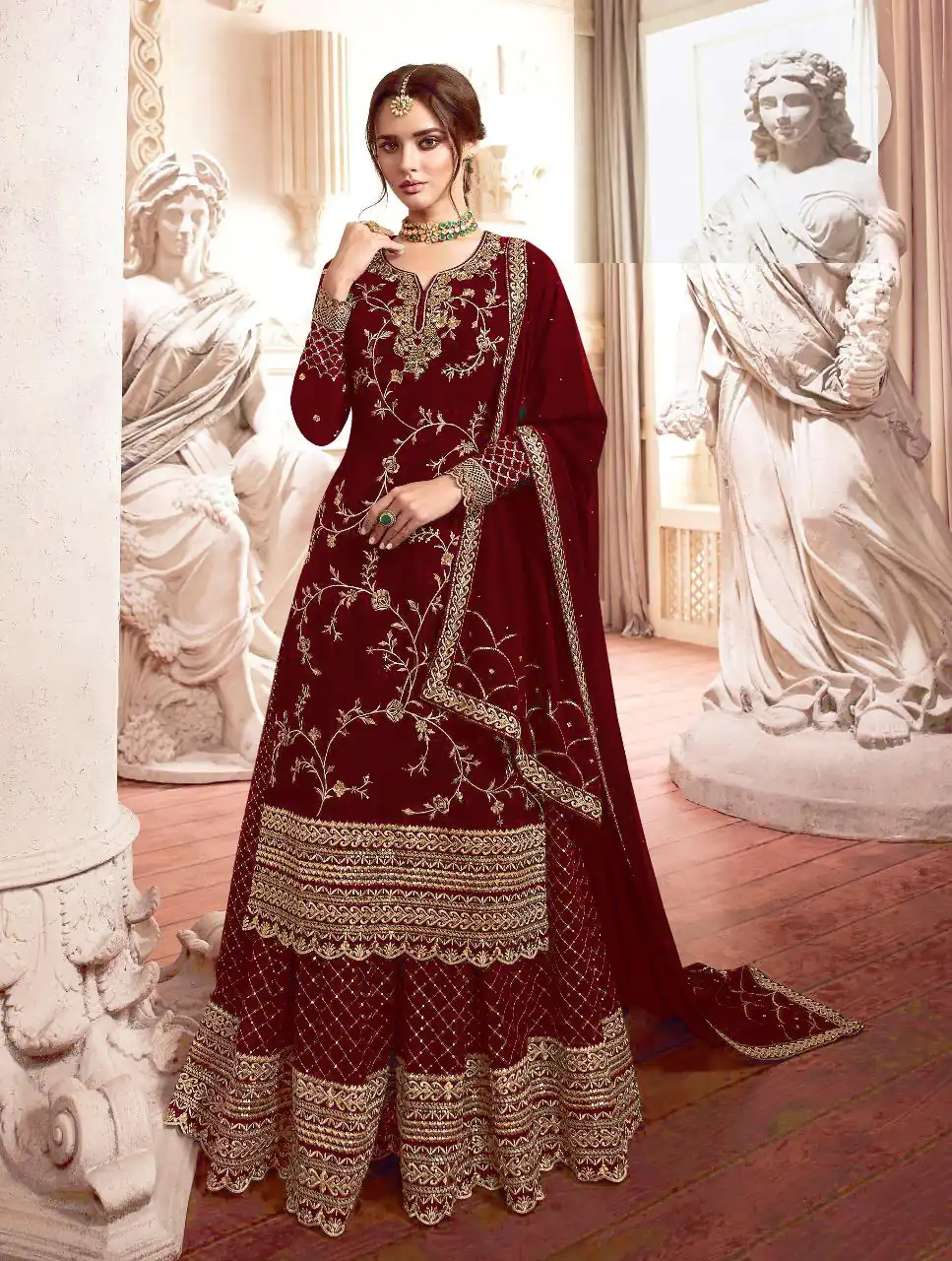 Maroon Georgette Embroidery Work Salwar Suit | Jump Suits, Salwar suit, Casual Suits, Creative suits, Designer Suits, Palazzo Suits, Party Wear Suits, Patiala Suits, Straight Suits