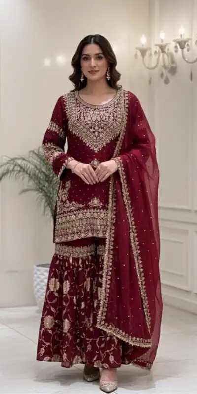 Maroon Georgette Embroidery Work Salwar Suit | Jump Suits, Salwar suit, Casual Suits, Creative suits, Designer Suits, Palazzo Suits, Party Wear Suits, Patiala Suits, Straight Suits