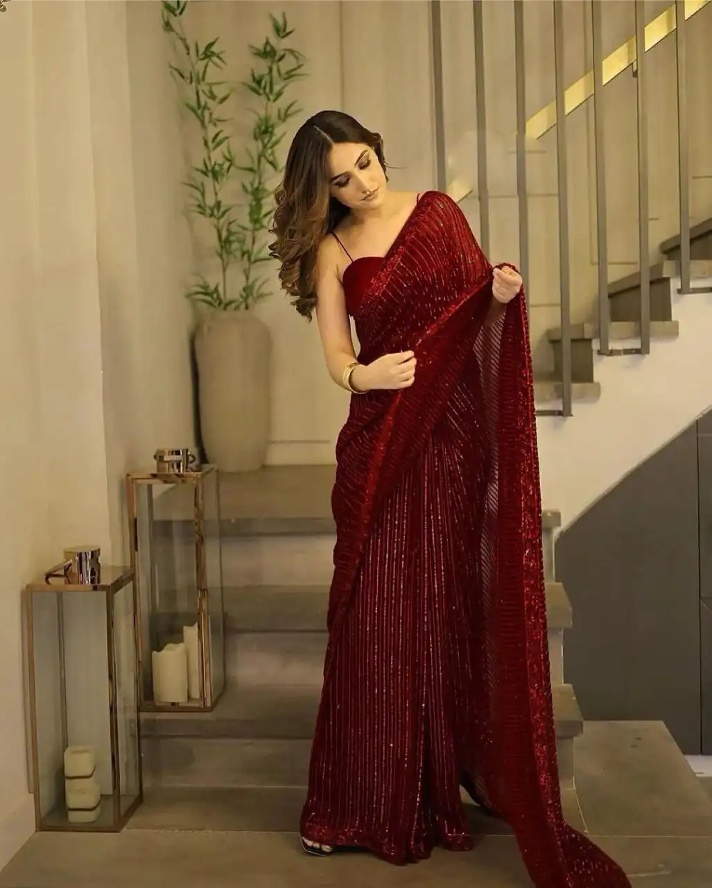 Maroon Georgette Heavy Sequins Embroidery Saree | Sarees, Bollywood Sarees, Creative Sarees, Designer Sarees, Embroidered Sarees, Ethnic Saree, Modern Digital sarees, Party Wear Sarees