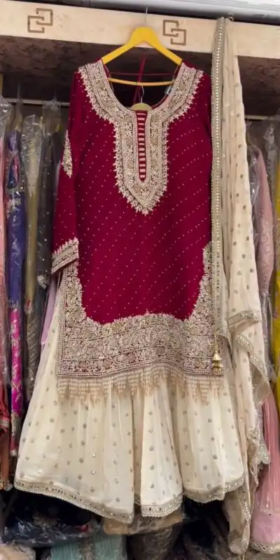Maroon Georgette Lace Work Salwar Suit | Jump Suits, Salwar suit, Casual Suits, Creative suits, Designer Suits, Palazzo Suits, Party Wear Suits, Patiala Suits, Straight Suits