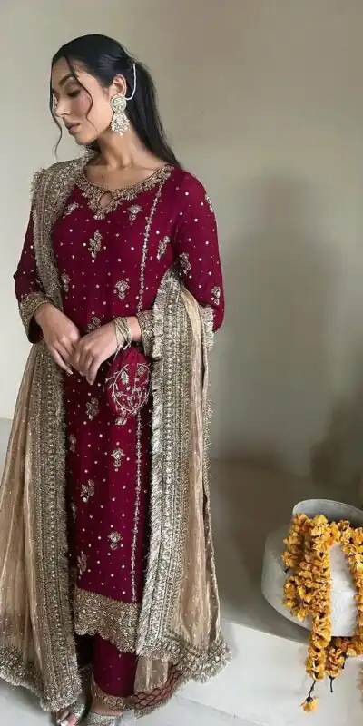 Maroon Georgette Sequence Work Salwar Suit | Jump Suits, Salwar suit, Casual Suits, Creative suits, Designer Suits, Palazzo Suits, Party Wear Suits, Patiala Suits, Straight Suits