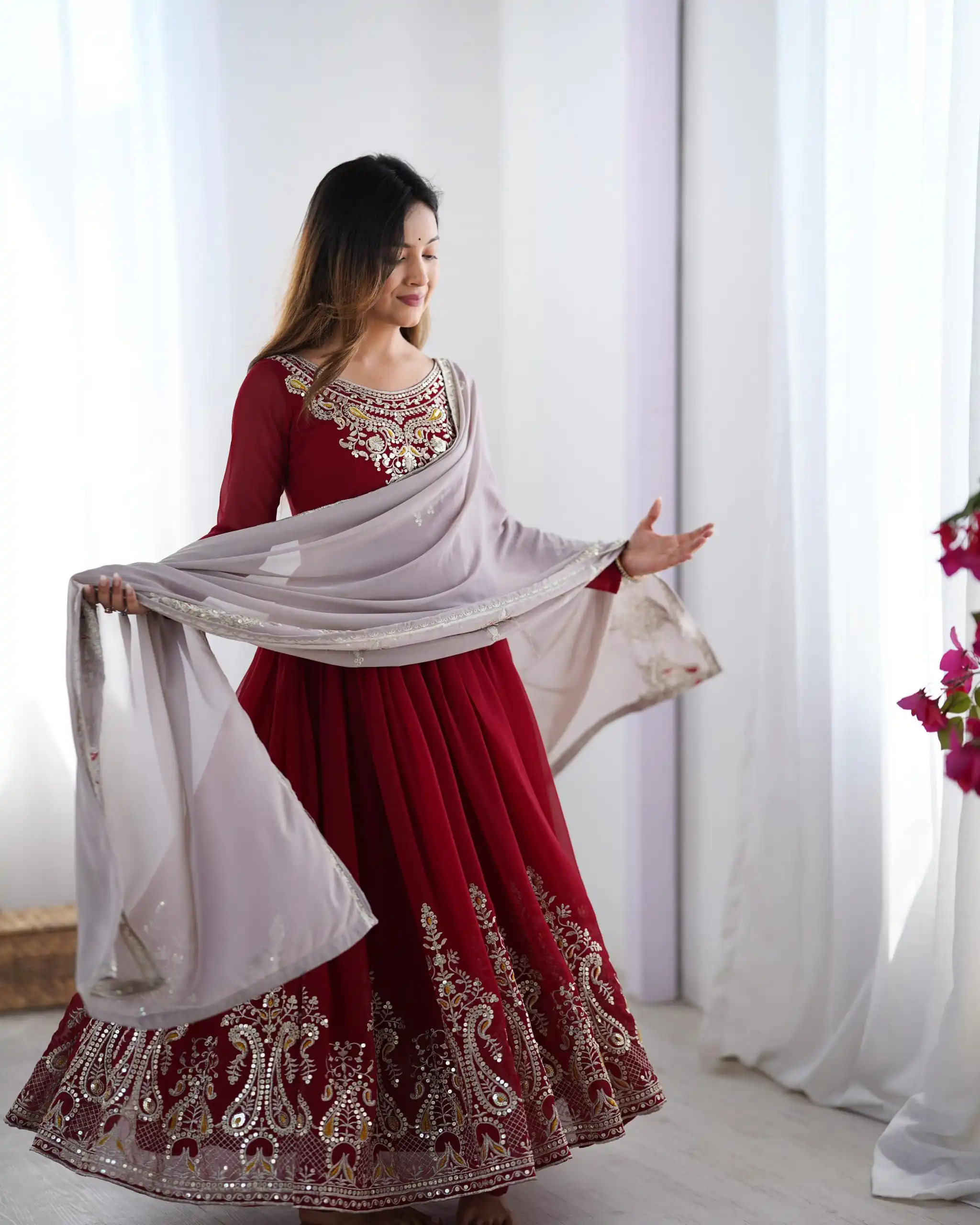Maroon Georgette With Embroidery Work Gown | Jump Suits, Salwar suit, Casual Suits, Creative suits, Designer Suits, Palazzo Suits, Party Wear Suits, Patiala Suits, Straight Suits