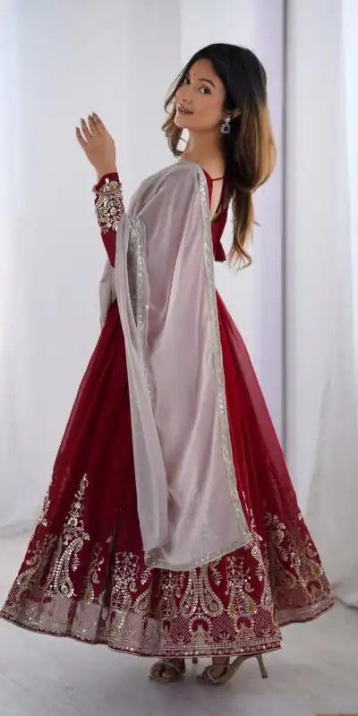 Maroon Georgette With Embroidery Work Gown | Jump Suits, Salwar suit, Casual Suits, Creative suits, Designer Suits, Palazzo Suits, Party Wear Suits, Patiala Suits, Straight Suits