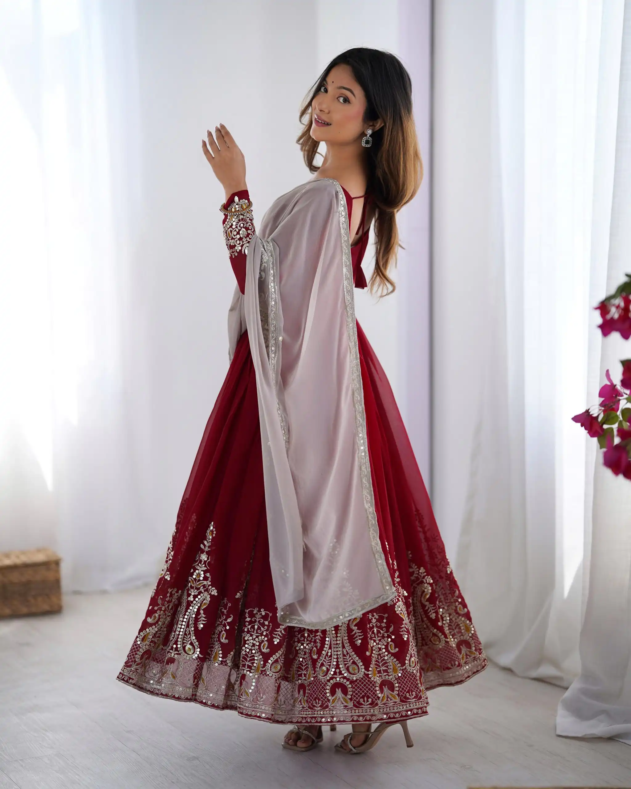 Maroon Georgette With Embroidery Work Gown | Jump Suits, Salwar suit, Casual Suits, Creative suits, Designer Suits, Palazzo Suits, Party Wear Suits, Patiala Suits, Straight Suits