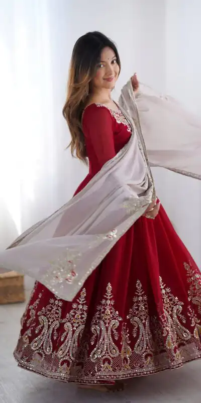 Maroon Georgette With Embroidery Work Gown | Jump Suits, Salwar suit, Casual Suits, Creative suits, Designer Suits, Palazzo Suits, Party Wear Suits, Patiala Suits, Straight Suits