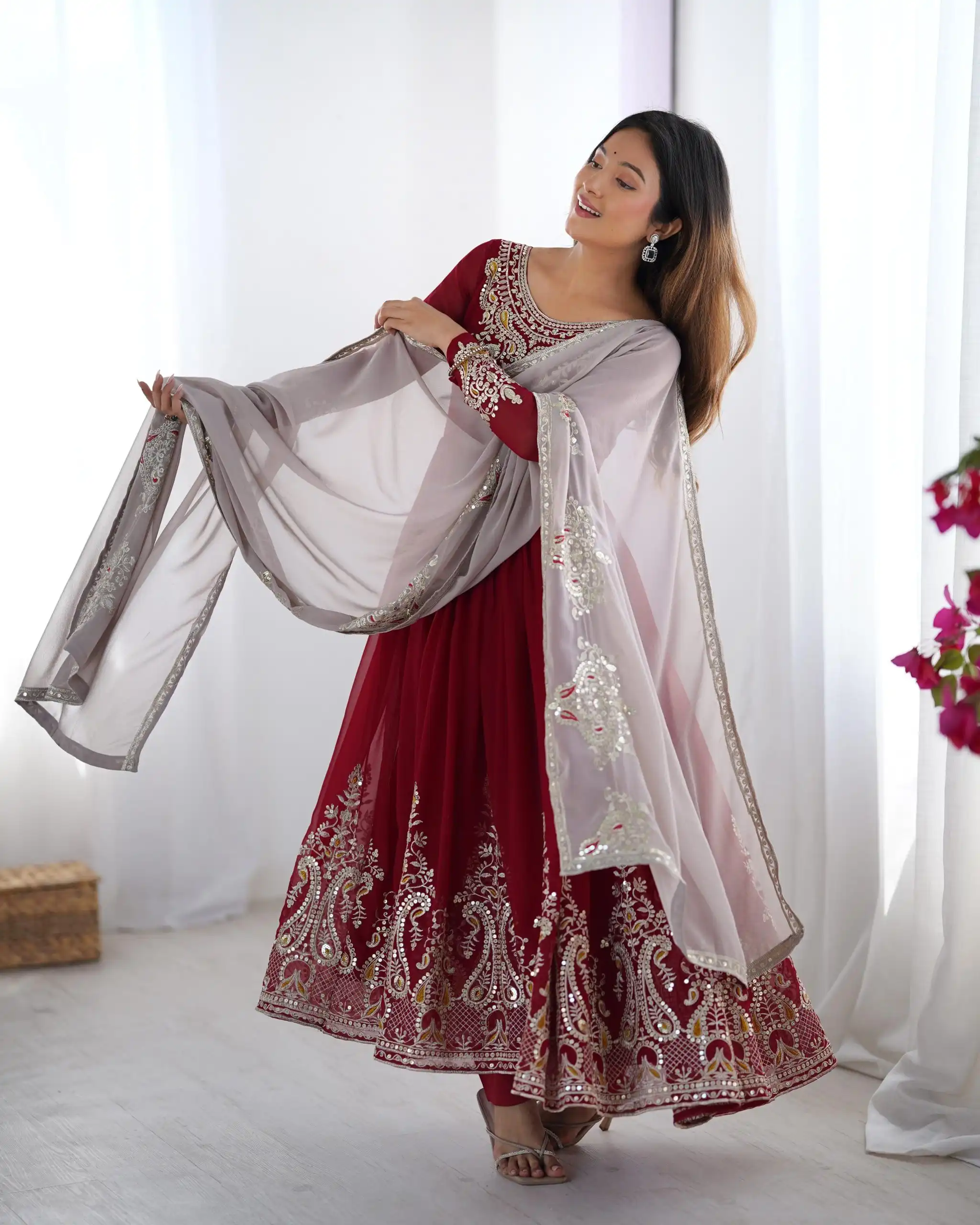 Maroon Georgette With Embroidery Work Gown | Jump Suits, Salwar suit, Casual Suits, Creative suits, Designer Suits, Palazzo Suits, Party Wear Suits, Patiala Suits, Straight Suits