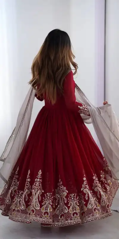 Maroon Georgette With Embroidery Work Gown | Jump Suits, Salwar suit, Casual Suits, Creative suits, Designer Suits, Palazzo Suits, Party Wear Suits, Patiala Suits, Straight Suits