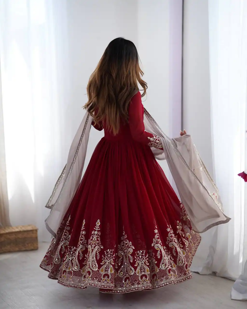 Maroon Georgette With Embroidery Work Gown | Jump Suits, Salwar suit, Casual Suits, Creative suits, Designer Suits, Palazzo Suits, Party Wear Suits, Patiala Suits, Straight Suits
