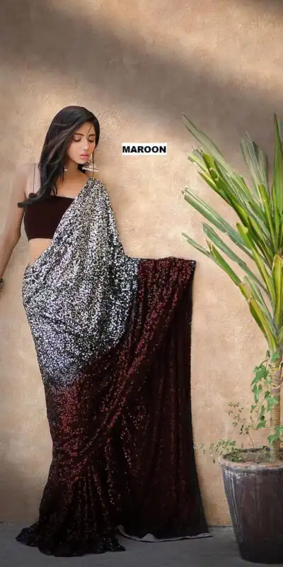 Maroon Heavy 60 Gram Georgette Sequins Saree | Sarees, Bollywood Sarees, Creative Sarees, Designer Sarees, Embroidered Sarees, Ethnic Saree, Modern Digital sarees, Party Wear Sarees