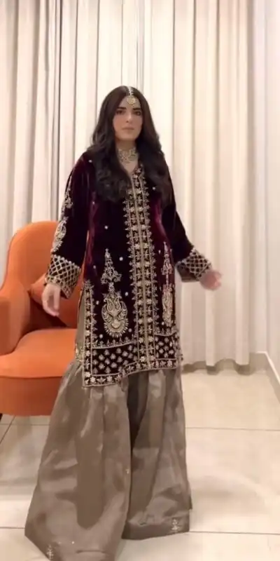 Maroon Heavy Velvet Embroidery Work Salwar Suit | Jump Suits, Tops & Bottoms, Track Suits, Salwar suit, Casual Suits, Creative suits, Designer Suits, Palazzo Suits, Party Wear Suits, Patiala Suits, Straight Suits, Trendy Wear