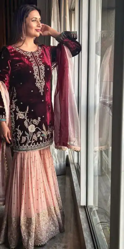 Maroon Heavy Velvet Sharara Suit | Salwar suit, Casual Suits, Creative suits, Designer Suits, Palazzo Suits, Party Wear Suits, Straight Suits