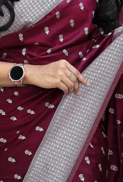 Maroon Lichi Silk Border Lace Work Saree | Sarees, Bollywood Sarees, Creative Sarees, Designer Sarees, Embroidered Sarees, Ethnic Saree, Modern Digital sarees, Party Wear Sarees