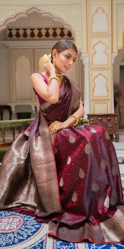 Maroon Lichi Silk Border Saree | Sarees, Bollywood Sarees, Creative Sarees, Designer Sarees, Embroidered Sarees, Ethnic Saree, Modern Digital sarees, Party Wear Sarees