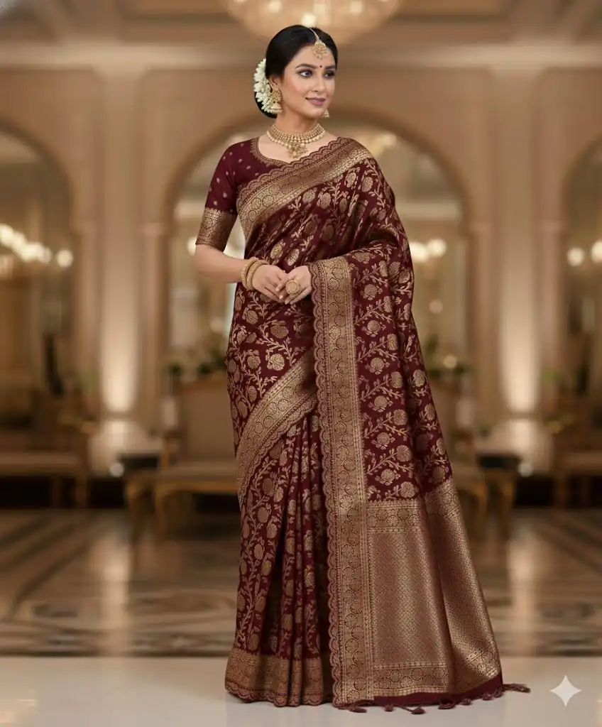 Maroon Litchi Silk Embroidery Lace Work Saree | Sarees, Bollywood Sarees, Creative Sarees, Designer Sarees, Embroidered Sarees, Ethnic Saree, Modern Digital sarees, Party Wear Sarees