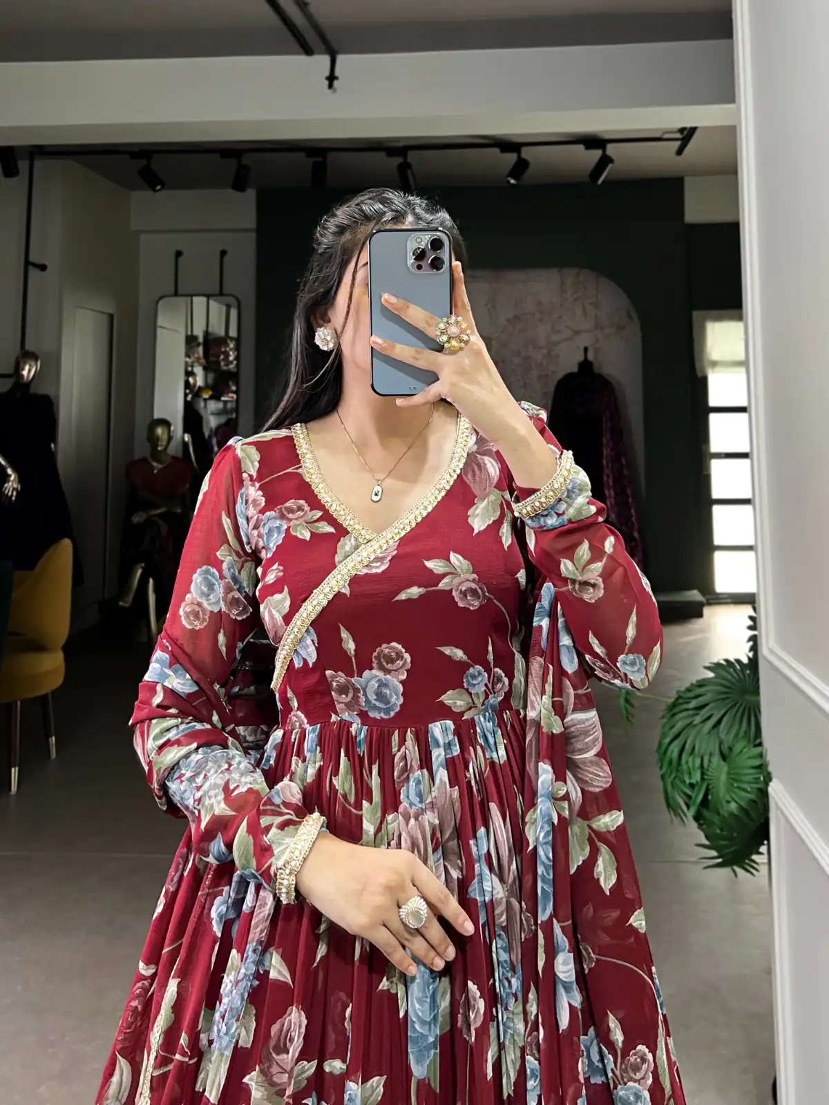 Maroon Marble Floral Print Lace Touch Up Gown | Gowns, Bollywood Gowns, Creative Gowns, Designer Gowns, Embroidered Gowns, Party Wear Gowns