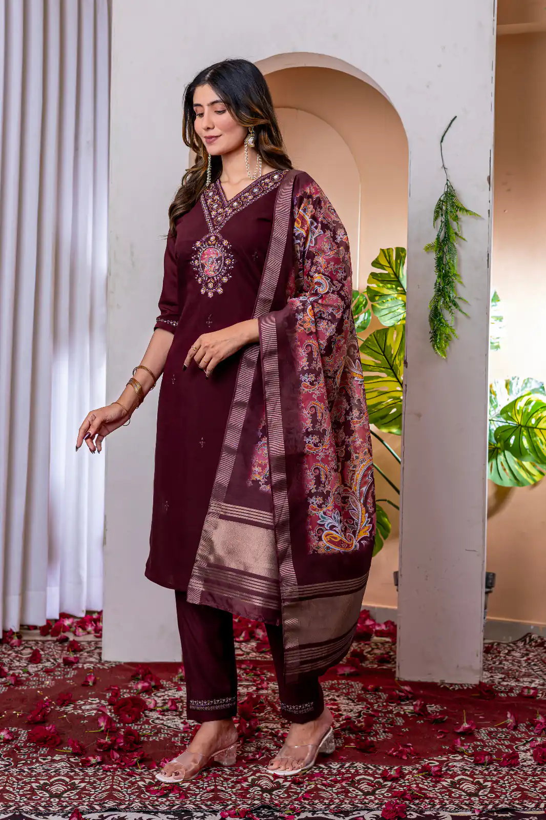 Maroon Marina Silk Embroider Work Salwar Suit | Jump Suits, Salwar suit, Casual Suits, Creative suits, Designer Suits, Palazzo Suits, Party Wear Suits, Patiala Suits, Straight Suits