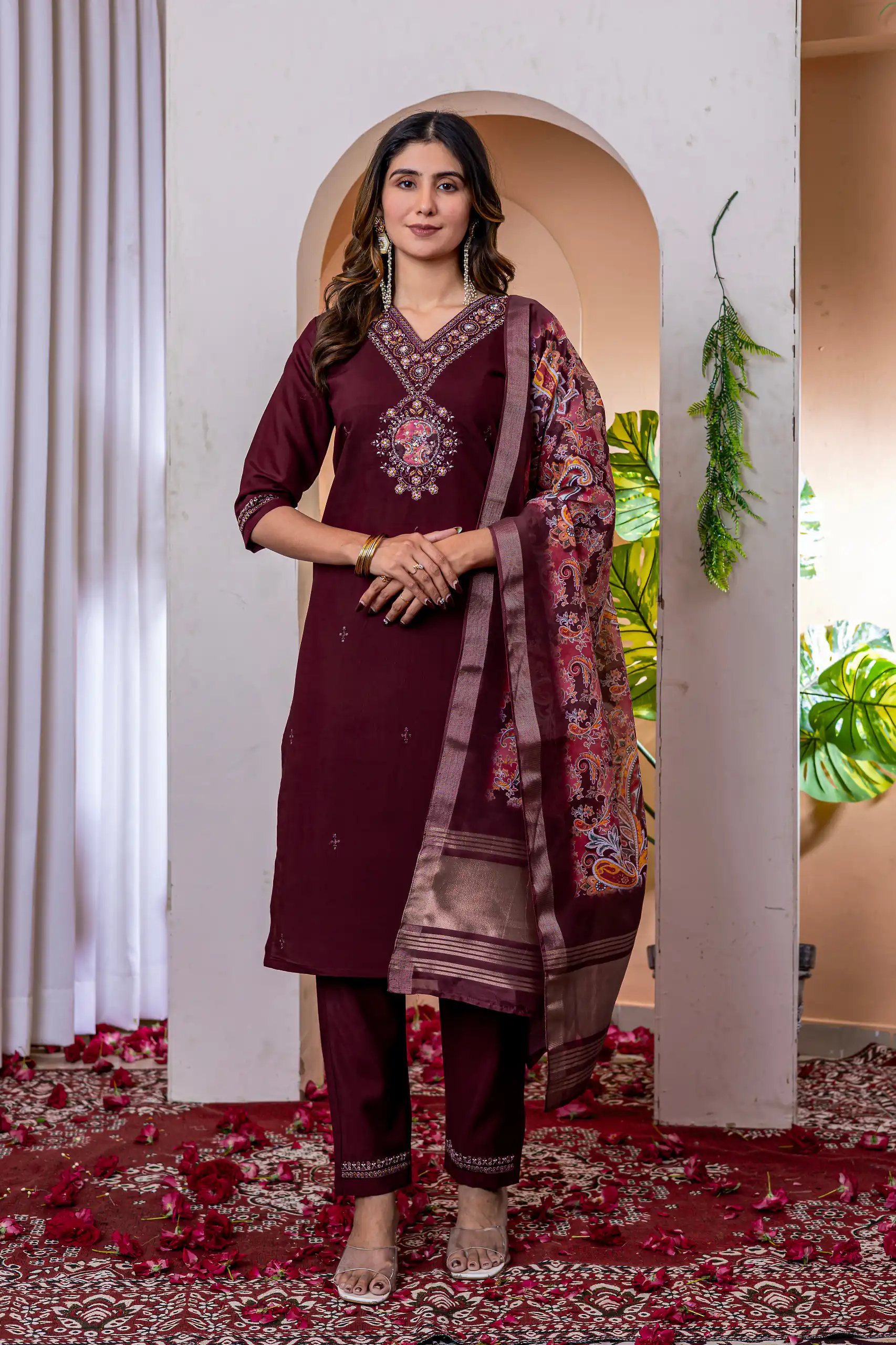 Maroon Marina Silk Embroider Work Salwar Suit | Jump Suits, Salwar suit, Casual Suits, Creative suits, Designer Suits, Palazzo Suits, Party Wear Suits, Patiala Suits, Straight Suits
