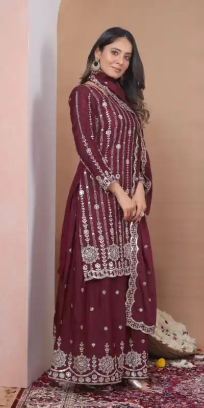Maroon Natural Crap Embroidery Work Salwar Suit | Jump Suits, Salwar suit, Casual Suits, Creative suits, Designer Suits, Palazzo Suits, Party Wear Suits, Patiala Suits, Straight Suits