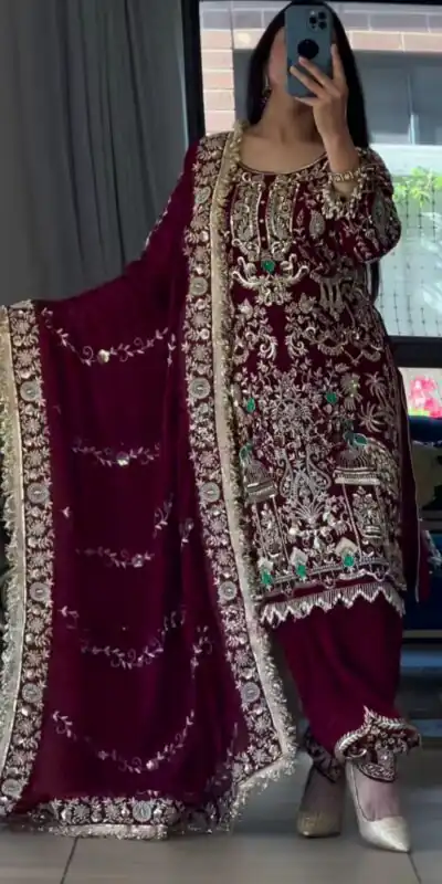 Maroon Natural Crep Embroidery Work Salwar Suit | Jump Suits, Salwar suit, Casual Suits, Creative suits, Designer Suits, Palazzo Suits, Party Wear Suits, Patiala Suits, Straight Suits