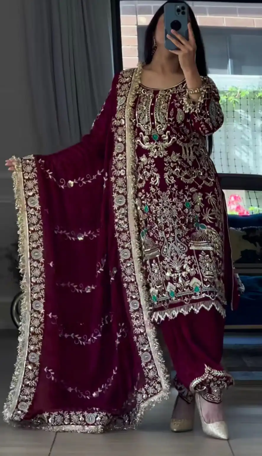 Maroon Natural Crep Embroidery Work Salwar Suit | Jump Suits, Salwar suit, Casual Suits, Creative suits, Designer Suits, Palazzo Suits, Party Wear Suits, Patiala Suits, Straight Suits