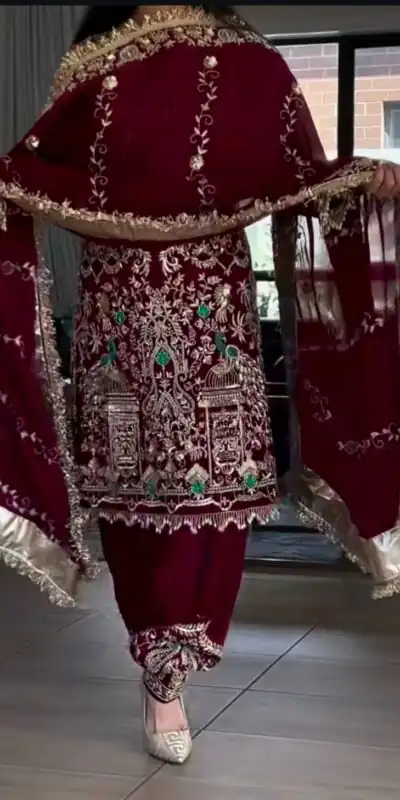 Maroon Natural Crep Embroidery Work Salwar Suit | Jump Suits, Salwar suit, Casual Suits, Creative suits, Designer Suits, Palazzo Suits, Party Wear Suits, Patiala Suits, Straight Suits