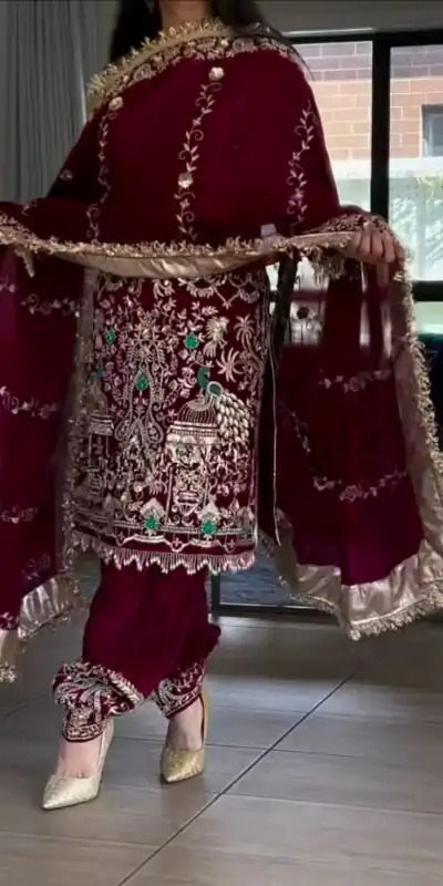 Maroon Natural Crep Embroidery Work Salwar Suit | Jump Suits, Salwar suit, Casual Suits, Creative suits, Designer Suits, Palazzo Suits, Party Wear Suits, Patiala Suits, Straight Suits