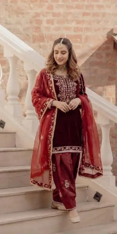 Maroon Organza Embroidery Work Salwar Suit | Jump Suits, Salwar suit, Casual Suits, Creative suits, Designer Suits, Palazzo Suits, Party Wear Suits, Patiala Suits, Straight Suits