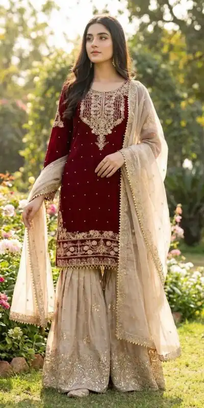 Maroon Organza Silk Embroidery Lace Work Salwar Suit | Jump Suits, Salwar suit, Casual Suits, Creative suits, Designer Suits, Palazzo Suits, Party Wear Suits, Patiala Suits, Straight Suits