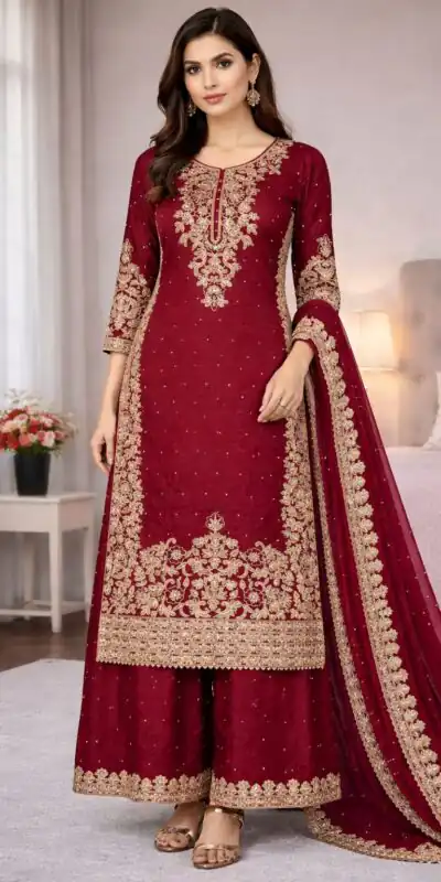 Maroon Organza Silk Embroidery Work Salwar Suit | Jump Suits, Salwar suit, Casual Suits, Creative suits, Designer Suits, Palazzo Suits, Party Wear Suits, Patiala Suits, Straight Suits