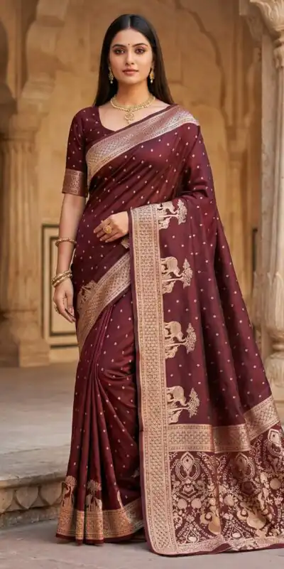 Maroon Pure Banarasi Silk Zari Lace Work Saree | Sarees, Bollywood Sarees, Creative Sarees, Designer Sarees, Embroidered Sarees, Ethnic Saree, Modern Digital sarees, Party Wear Sarees