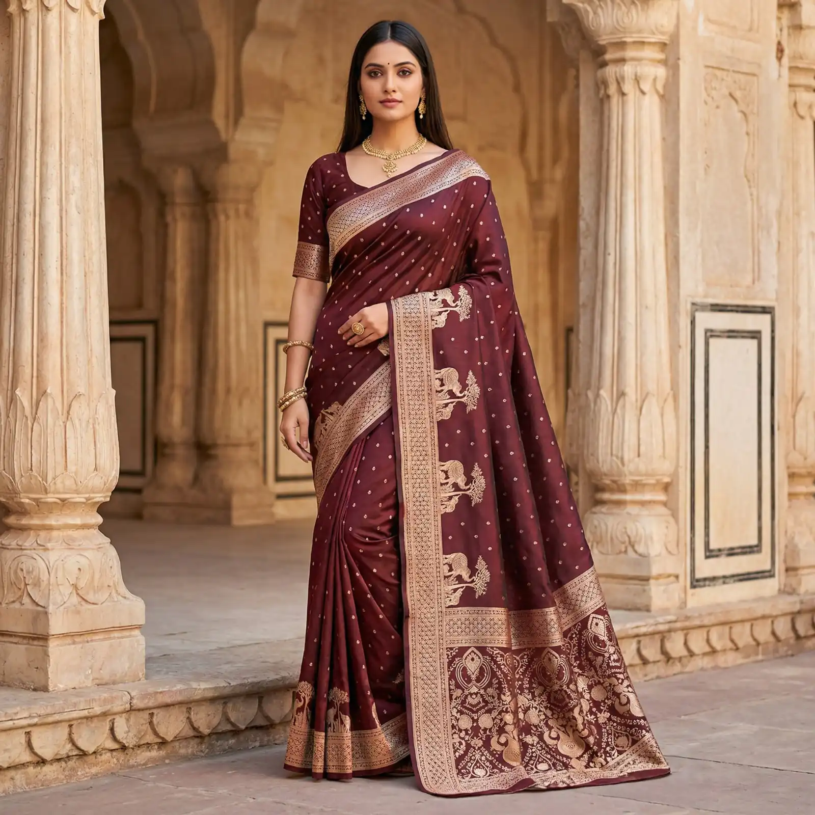 Maroon Pure Banarasi Silk Zari Lace Work Saree | Sarees, Bollywood Sarees, Creative Sarees, Designer Sarees, Embroidered Sarees, Ethnic Saree, Modern Digital sarees, Party Wear Sarees