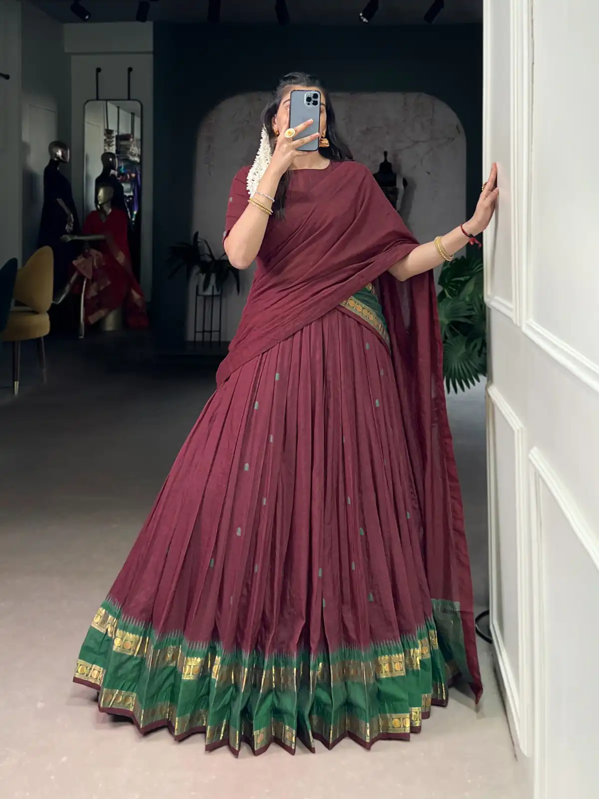 Maroon Pure Chanderi Zari Work Lehenga Choli | Lehenga, Bollywood Lehenga, Creative Lehenga, Designer Lehenga, Embroidered Lehenga, Party Wear Lehenga