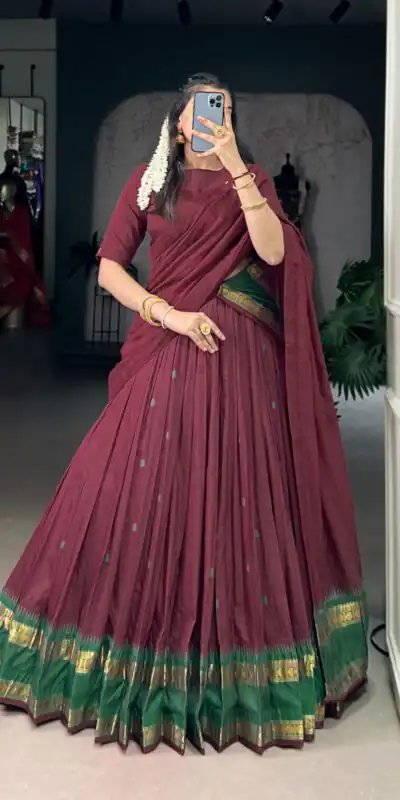 Maroon Pure Chanderi Zari Work Lehenga Choli | Lehenga, Bollywood Lehenga, Creative Lehenga, Designer Lehenga, Embroidered Lehenga, Party Wear Lehenga