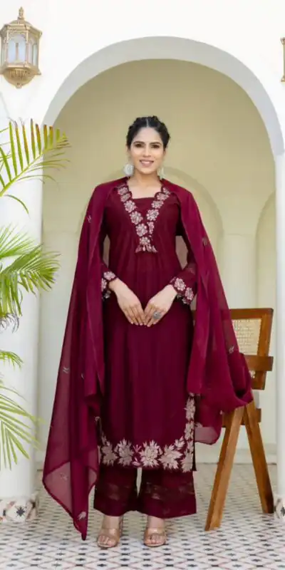 Maroon Rayon Embroidery Salwar Suit | Jump Suits, Salwar suit, Casual Suits, Creative suits, Designer Suits, Palazzo Suits, Party Wear Suits, Patiala Suits, Straight Suits