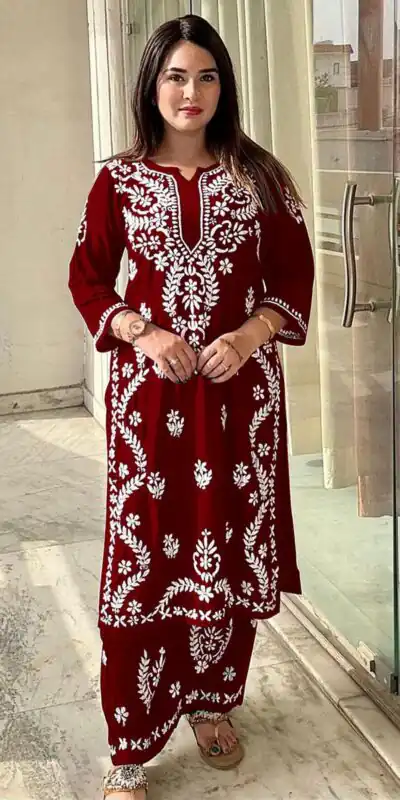 Maroon Rayon Wid Lakhnavi  Style Work Kurti | Kurti, Bollywood Kurti, Creative Kurtis, Designer Kurti, Party Wear Kurti, Selfie Kurti